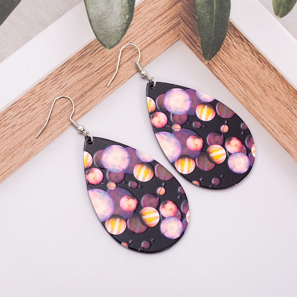 Новые модные акриловые серьги с принтом Relievo космический стиль винтажные каплями