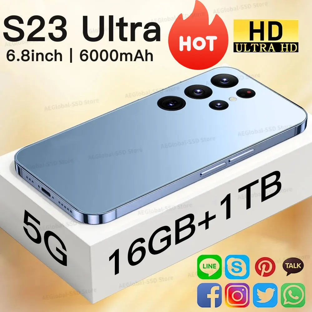 

2023 New S23 Ultra Smartphones 6.8inch 16GB+1TB Full Screen Unlocked 6000mAh Mobile Phones Global Version 4G 5G Cell Phone