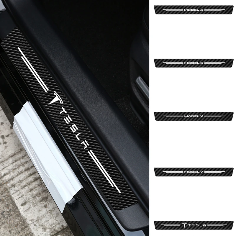 

Car Scuff Plate Carbon Fiber Sticker For Tesla Model3 ModelY ModelX ModelS Car Threshold Door Sill Waterproof Decals Accessories