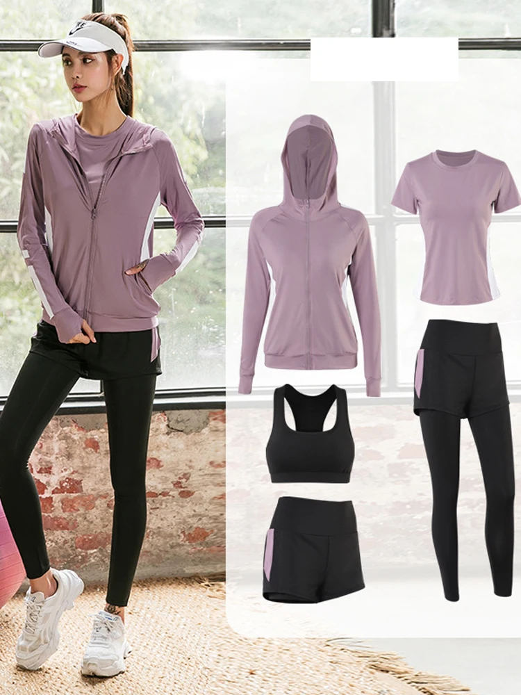 

Track Sweat Suit Ladies Autumn/winter New Yoga Clothes Women Gym Suit Beginners Leisure Morning Running Two Piece Five Piece Set