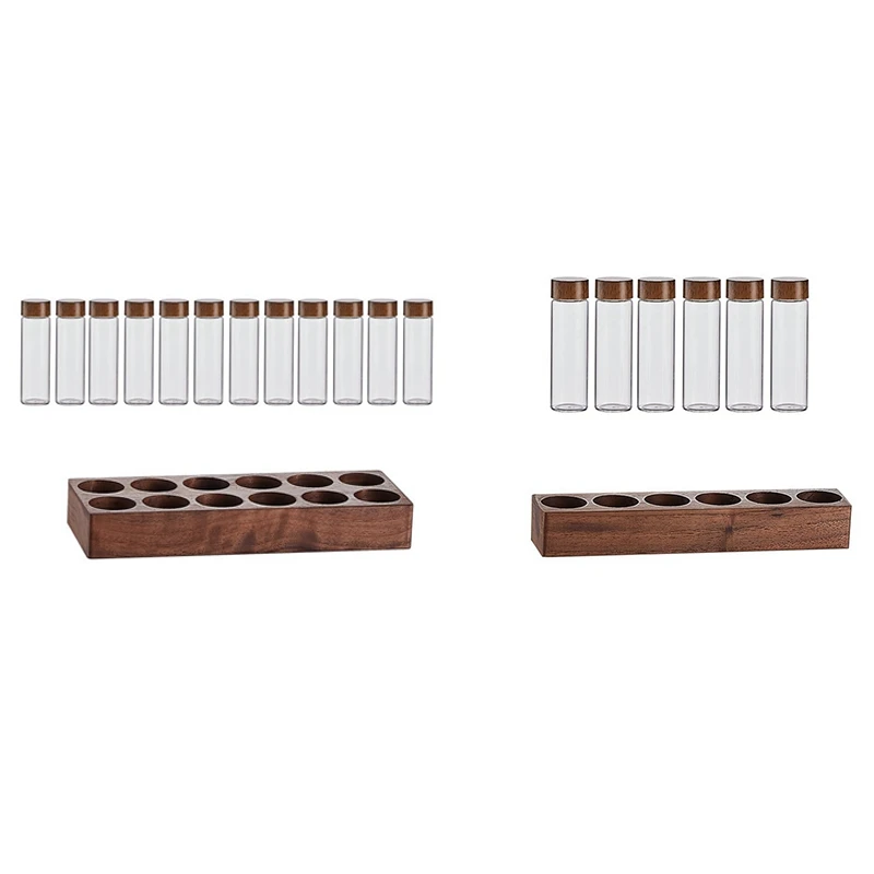 

Coffee Beans Storage Container Coffee Tea Test Tube Glass Bottle With Walnut Display Rack Espresso Coffee Parts A