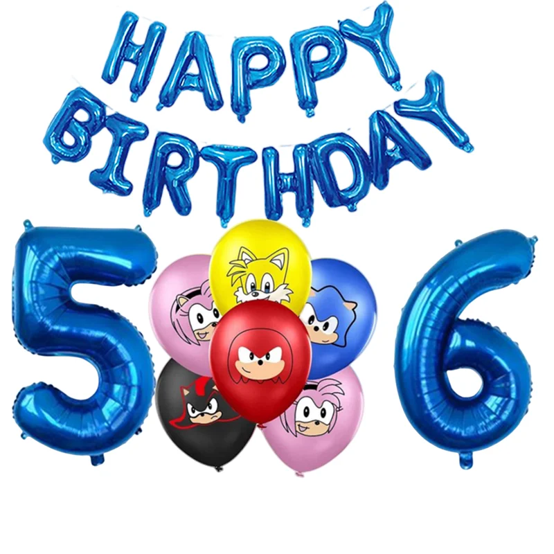 

Kids Happy Birthday Party Balloons Set Cartoon Sonic Globos Boys Baby Shower Decorations Festival Decorate Supplies Wedding