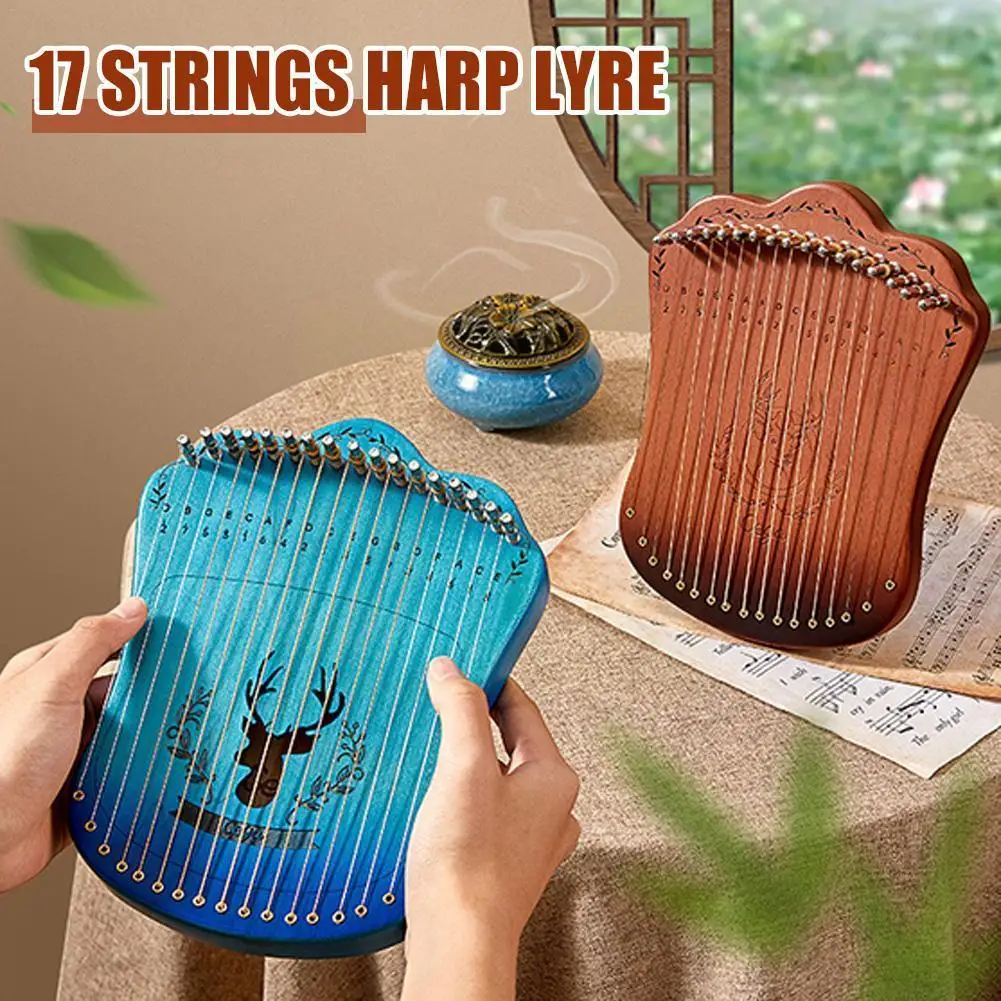 

17 String Lyre Harp Portable Fingerstyle Harp Beech Finger Beginner Storage With Wooden Instrument Lyre Bag V3F4