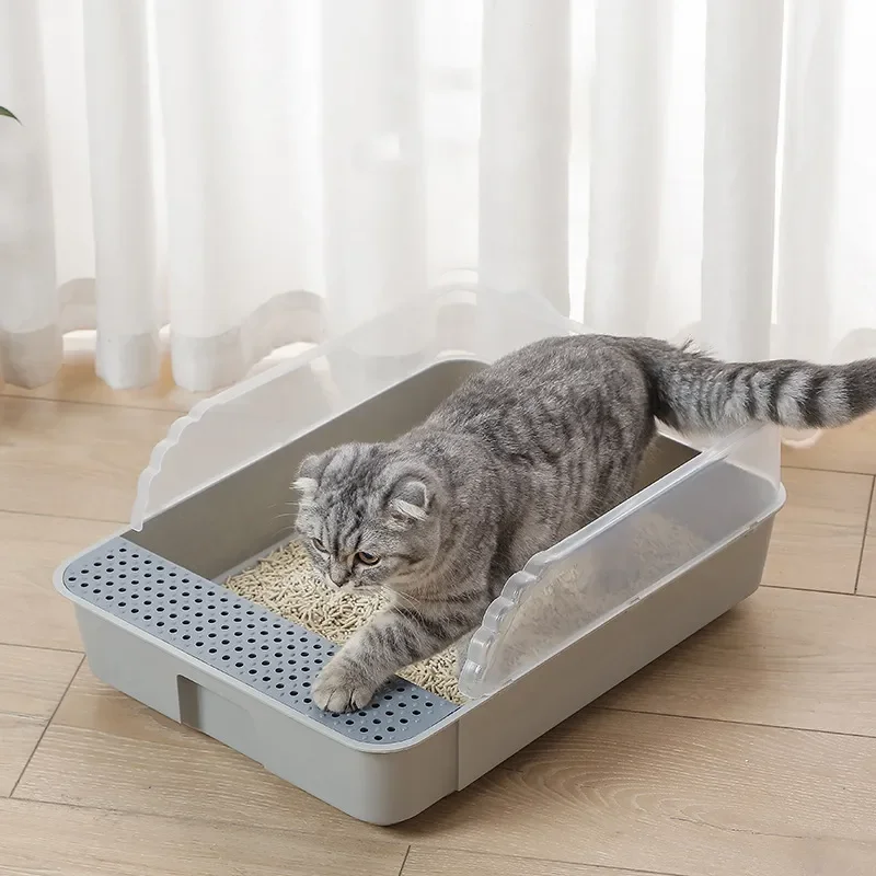 

NEW Cat Toilet Semi-Enclosed Litter Box Splashproof Split Open Cat Toilet Litter Box Cat Cleaning Supplies Cat Toilet Cat Box To