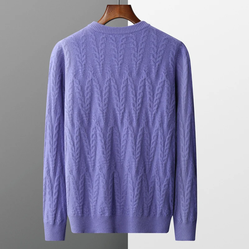 Men's 100% Merino Wool Thickened Sweater Round Neck Casual Versatile Cashmere Knitted Ssweater Loose Korean Fashion Bottom