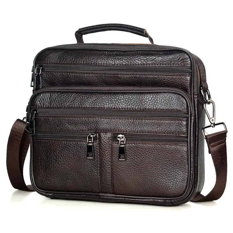 

Arrival Briefcase Coffee Men Handbags Messenger Shoulder Men Leather Tote Skin Genuine Boy New Middle Natural Men's Bag Size Bag