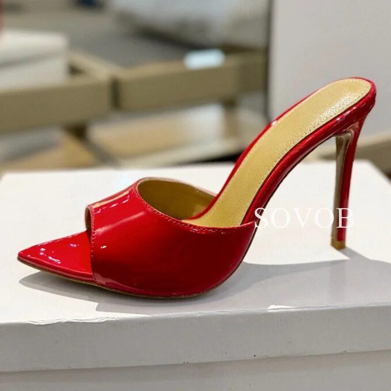 Летние туфли из лакированной кожи на тонком высоком каблуке женские сандалии с