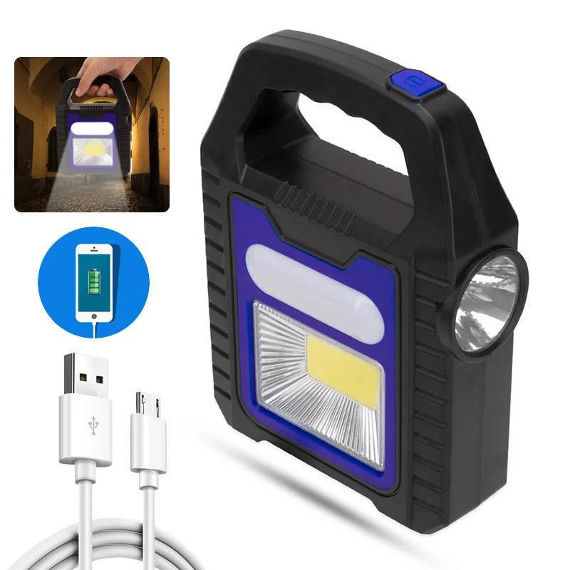 Portable Solar Lantern COB LED Work Lamp Torch Power Bank Waterproof  Emergency Spotlight USB Rechargeable Outdoor Camping