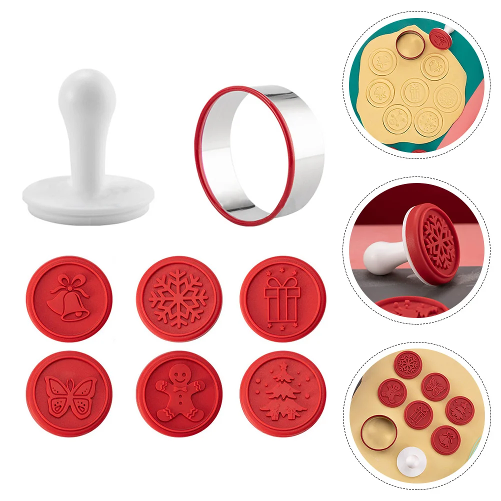 

Set Cookie Stamp Child Chocolate Silicone Molds Round Silica Gel Christmas Biscuit