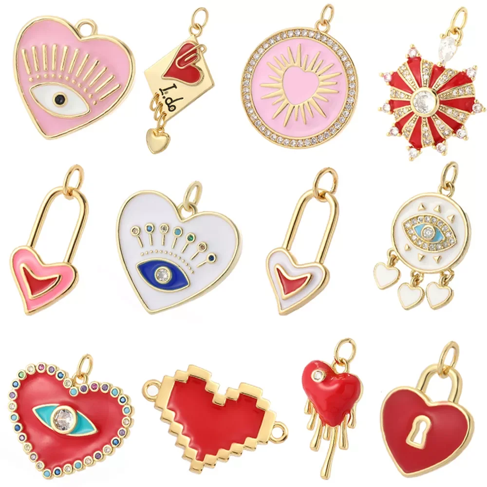 

Red Heart Love Pendant Charms Diy Earrings Necklace Bracelet Make Charms for Jewelry Making Supplies Accessories Evil Blue Eye