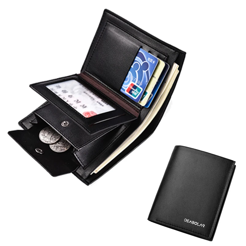 

Короткий кожаный кошелек для мужчин, винтажный деловой бумажник с несколькими кармашками для мелочи, вместительный многофункциональный де...