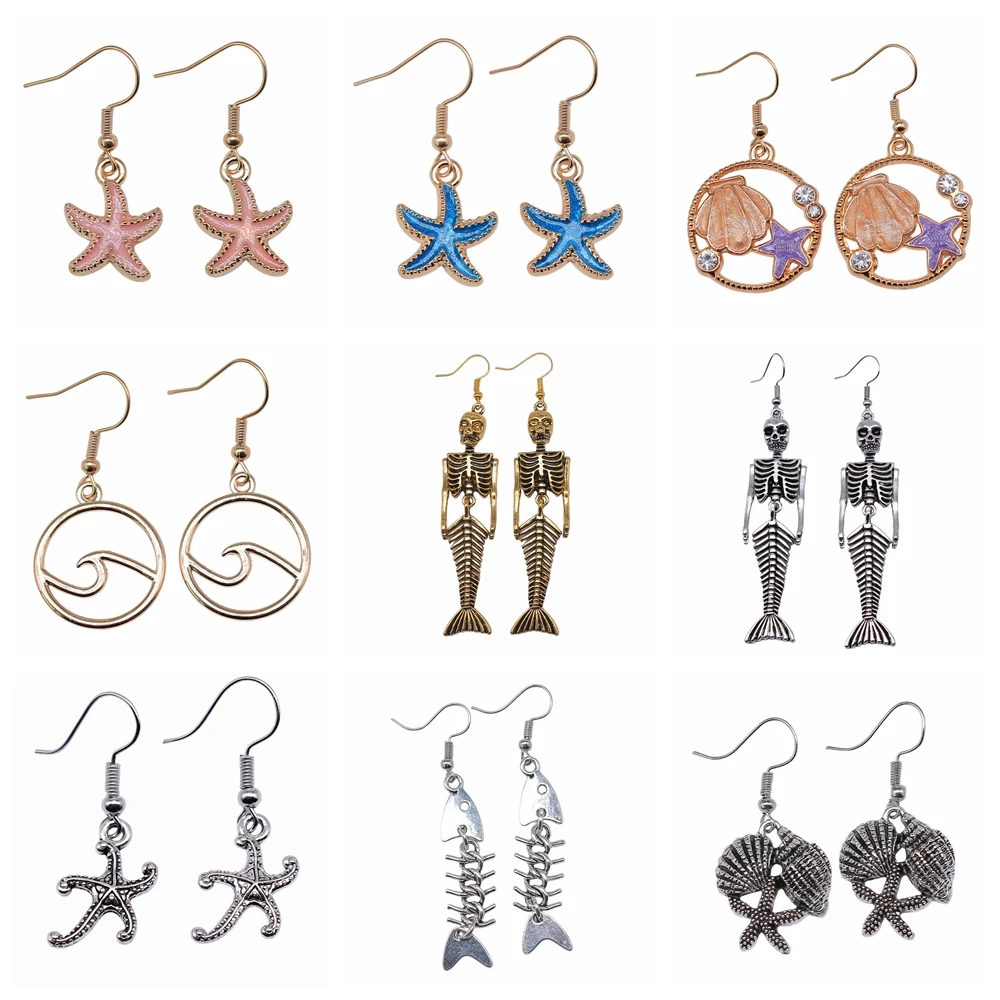 

54 Styles Marine Style Fashion Girl Women Earrings Starfish Wave Conch Shell Mermaid Dolphin Octopus Hippocampus Turtle Earrings