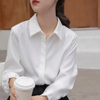 white womens oversize shirt cotton blouse elegant autumn white basic top collar long sleeve office lady blouses vintage x88