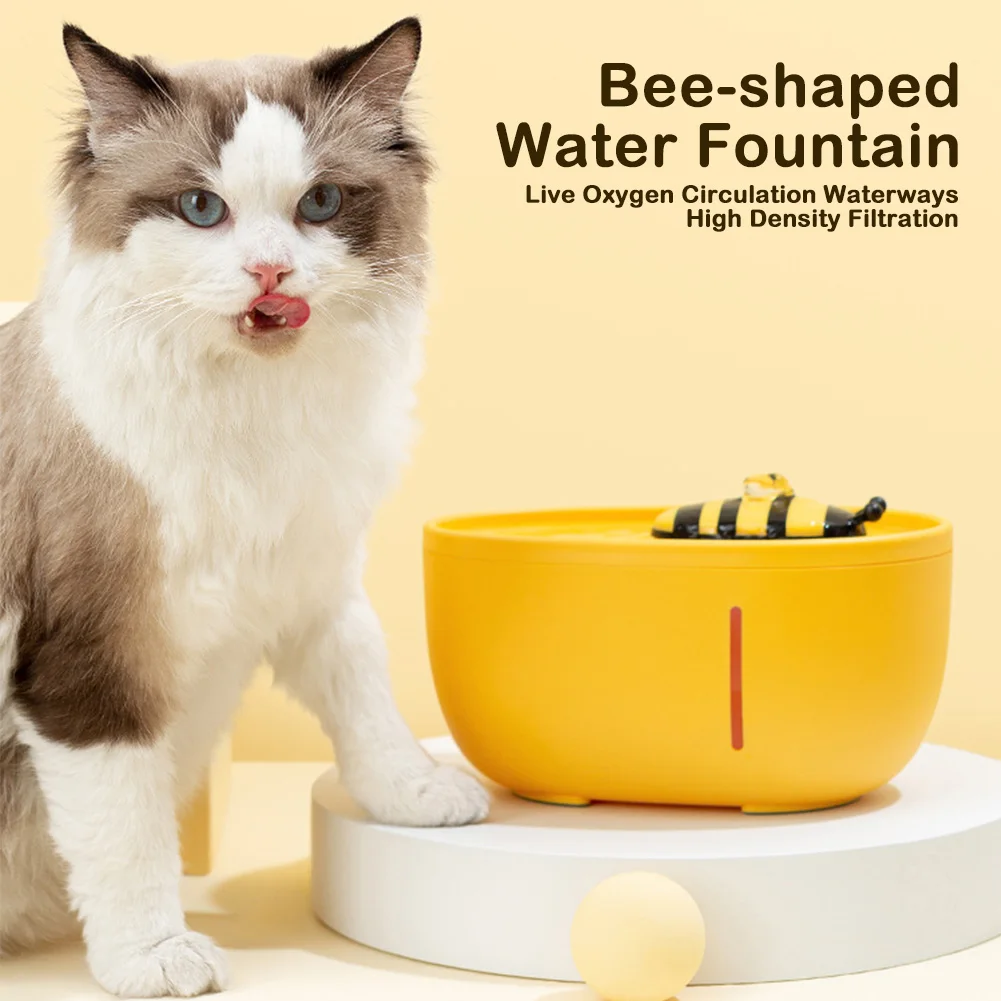 

Bee Shape Cat Automatic Water Fountain 2L USB Electric Mute Cat Drinker Bowl Recirculate Filtering Drinker for PetWaterDispenser