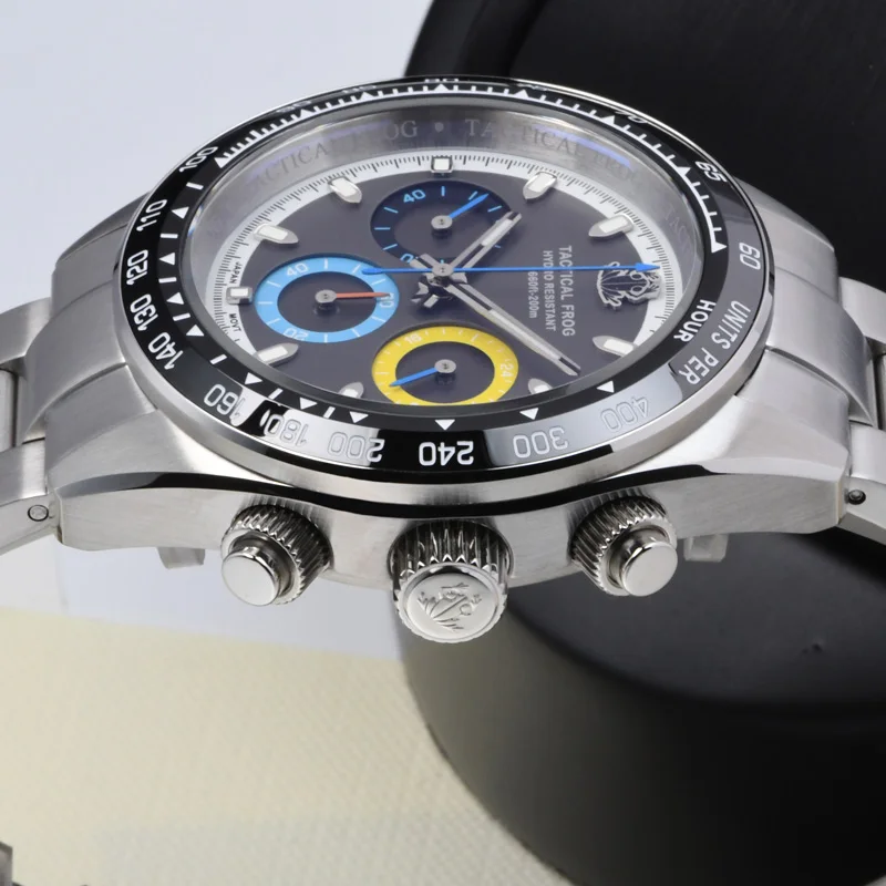 Фото Тактические часы Frog Watch из нержавеющей стали с подсветкой BGW-9, водонепроницаемые до 200 метров, хронограф, сапфировое стекло, механизм VS75 с солнечной батареей. №5