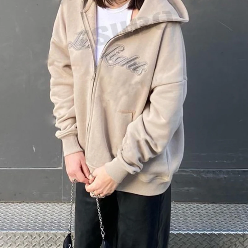 

Zip-up Harajuku fairy grunge Oversized Streetwear Hoodies Y2k Women Hip Hop Hoodie Letter embroidery Jacket Winter Hoodie emo