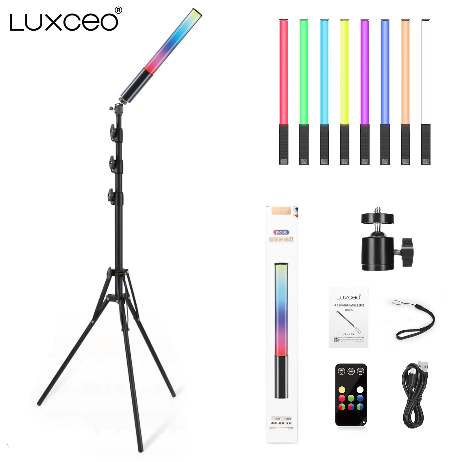 LUXCEO Q508A/P400 светодиодный светильник Stick со штативом, пульт дистанционного управления для студийной фотосъемки, фото-и видеосъемки, ручной светильник
