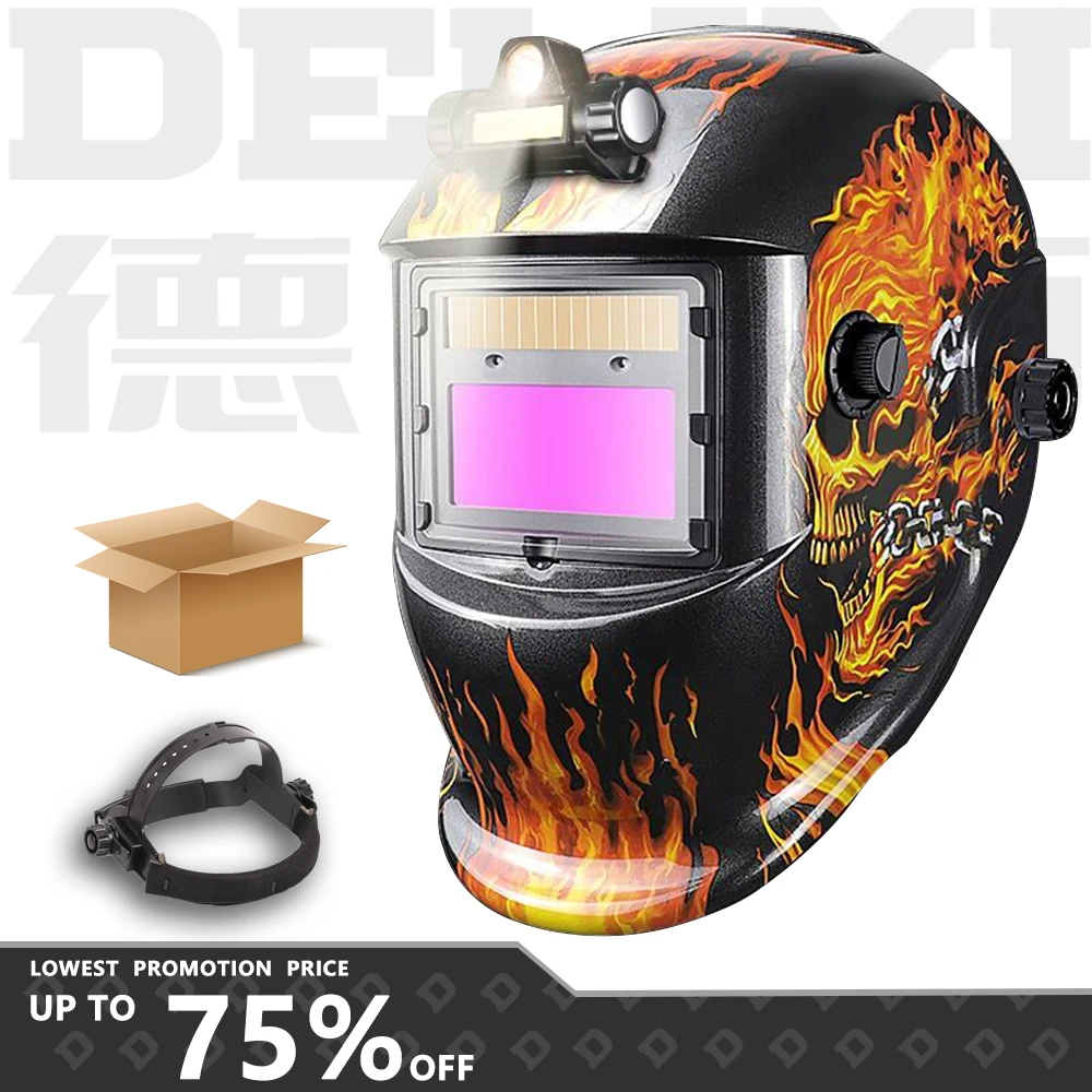 

DELIXI Welding Mask Welder Protection Head-mounted Welding Mask Solar Automatic Dimming Adjustable Welding Mask Helmet Skull