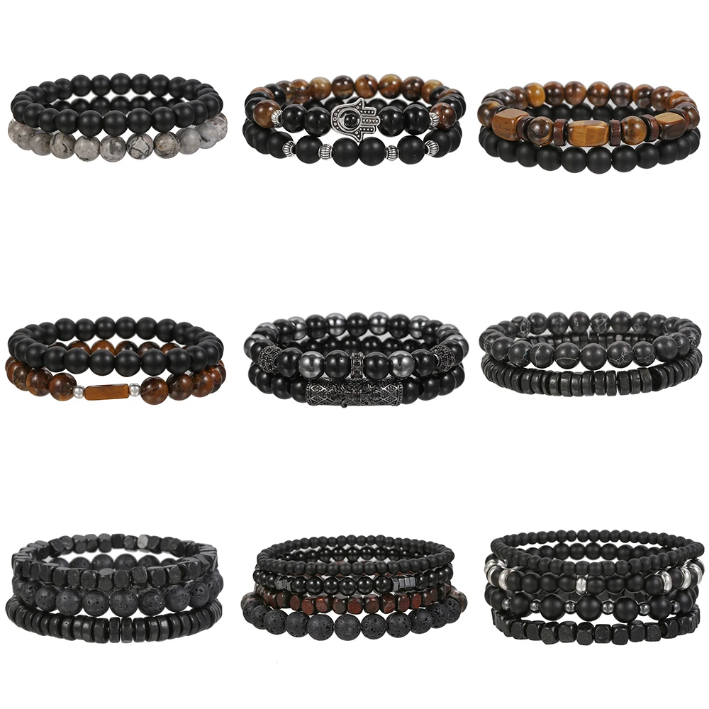 

Vintage Multilayer Men Bracelet Natural Stone Lava Beads Bracelet Fashion Black Arrow Charm Bracelet Bangles Jewelry Male Women