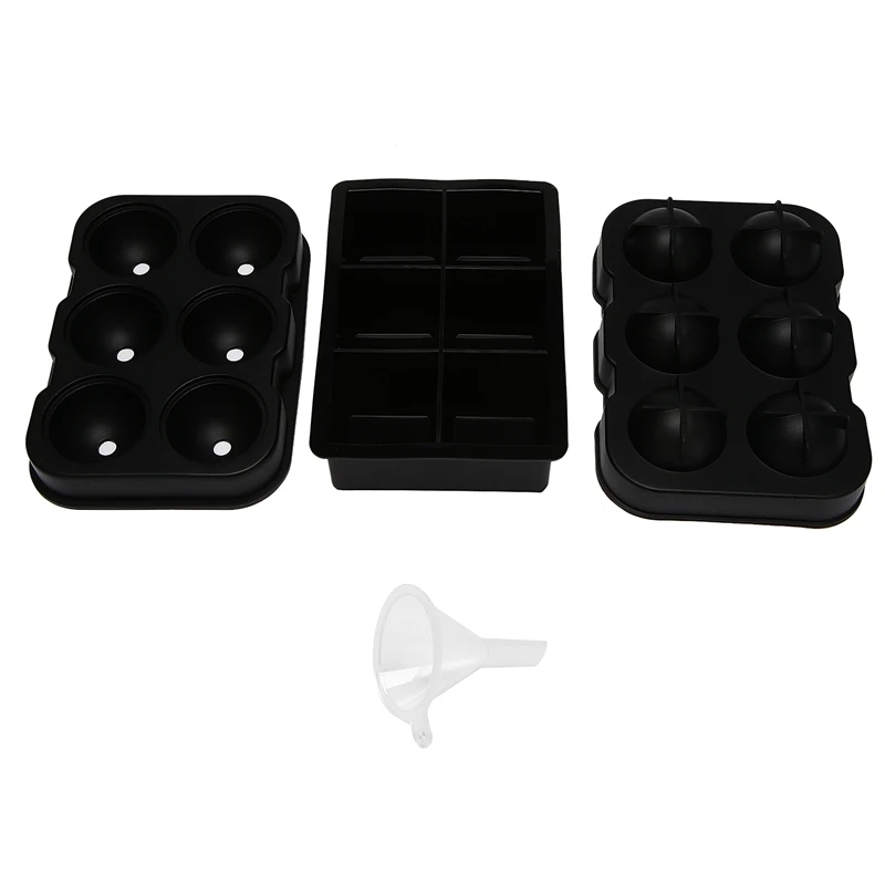 

Ice Square Trays (Set Of 2) Black Silicone 6 Giant Ice Ball Square Maker Use For Kids With Candy Pudding Jelly Milk Juice Chocol
