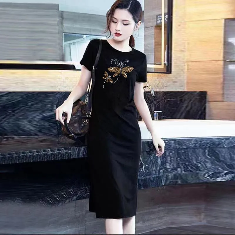 

Женское свободное платье-футболка с принтом, повседневное однотонное черное платье-футболка размера от S до 4XL, новинка на лето