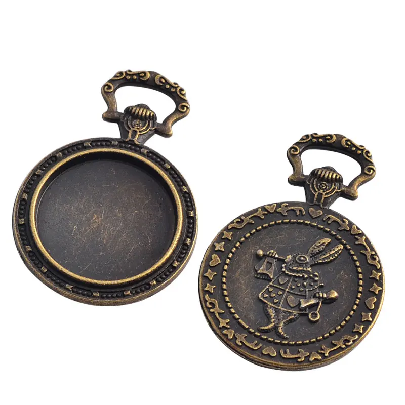 

10pcs 20mm Inner Size Bronze Antique Silver Plated Round Cabochon Base Setting Cute Rabbit Engrave Charms Pendant Jewelry Making
