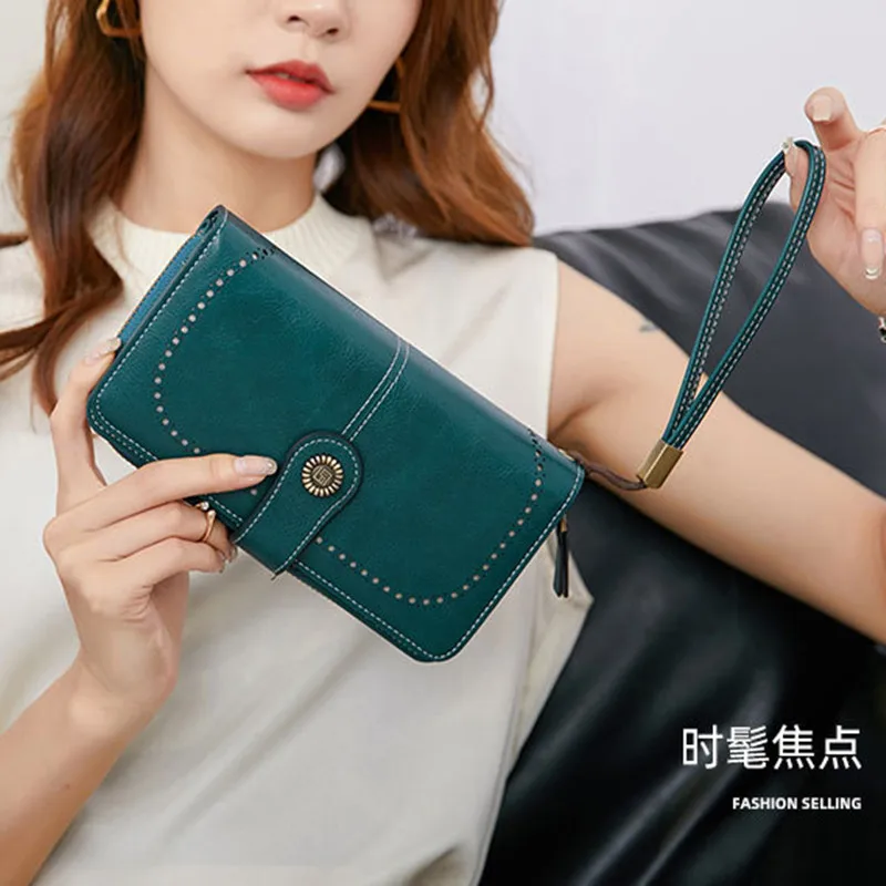 Vintage PU Leather Women's Zipper Wallet RFID Protection Card Holder Coin Wallets Female Three Fold Purse Ladies Clutch Bag