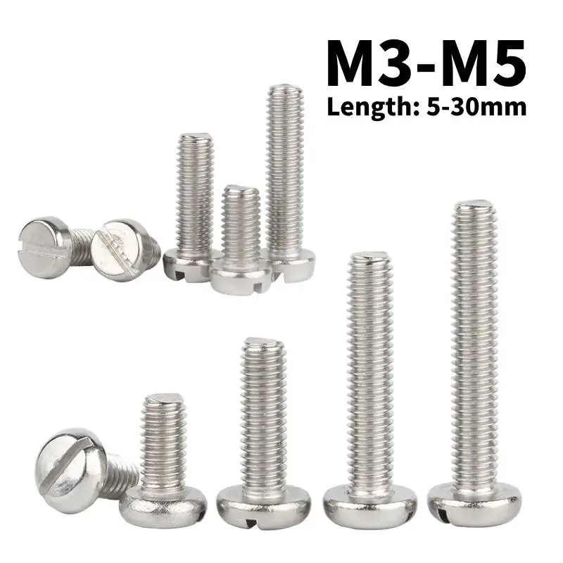 

M3 M4 M5 304 Stainless Steel Slotted Cap Head Screws Round Head Screws Metric Thread Length 5-30mm Round Head Screw