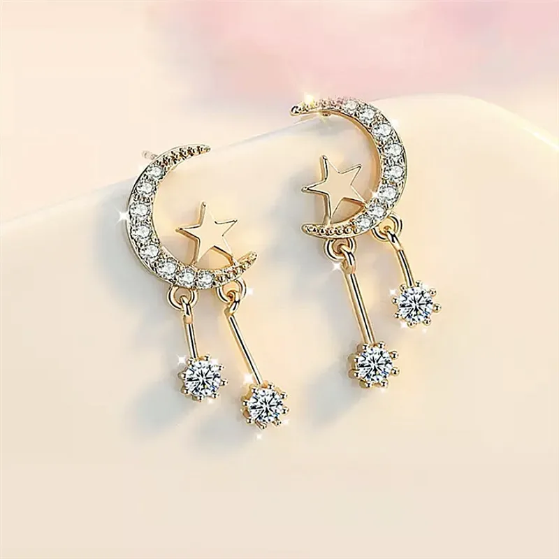 

2022 New Arrival Trendy Gold Color Stars and Moons Earrings for Women Party Gift Jewelry Wholesale E7495