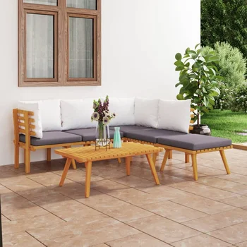 6 Piece Patio Lounge Set with Cushions Solid Acacia Wood A Outdoor Table and Chair Sets Outdoor Furniture Sets