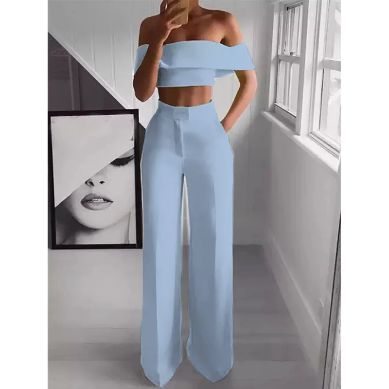 

Party Costume Set Sexy One-shoulder Mid-waist Temperament Commuter Loose Trousers Mopping Pants Suit