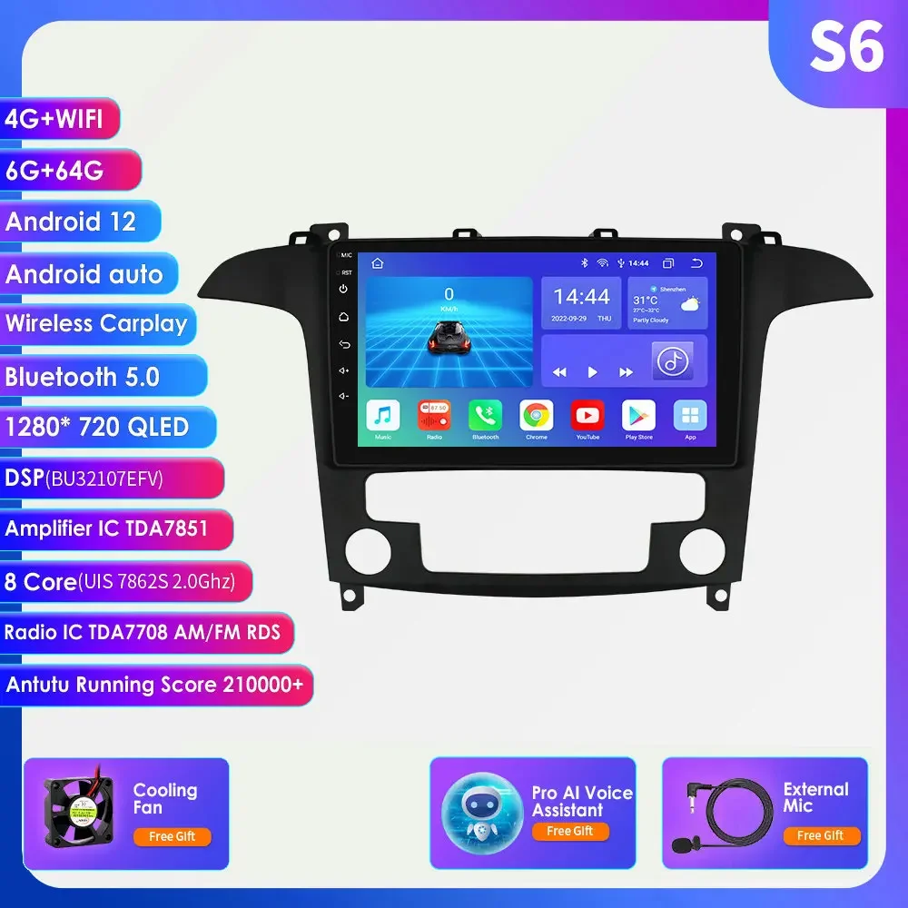 

Автомагнитола 2din Android для Ford S-Max 2007-2015, автомобильное радио, мультимедийный видеоплеер с GPS Навигатором, головное устройство Carplay 4G BT RDS