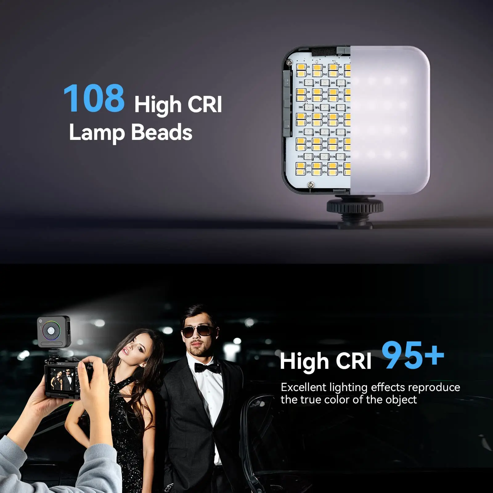 Фото Светодиодный видеосвет SmallRig P108 RGB, портативные LED-лампы для камеры 360° °   Полноцветная фотосъемочная подсветка с 3 креплениями для влогов на YouTube №4