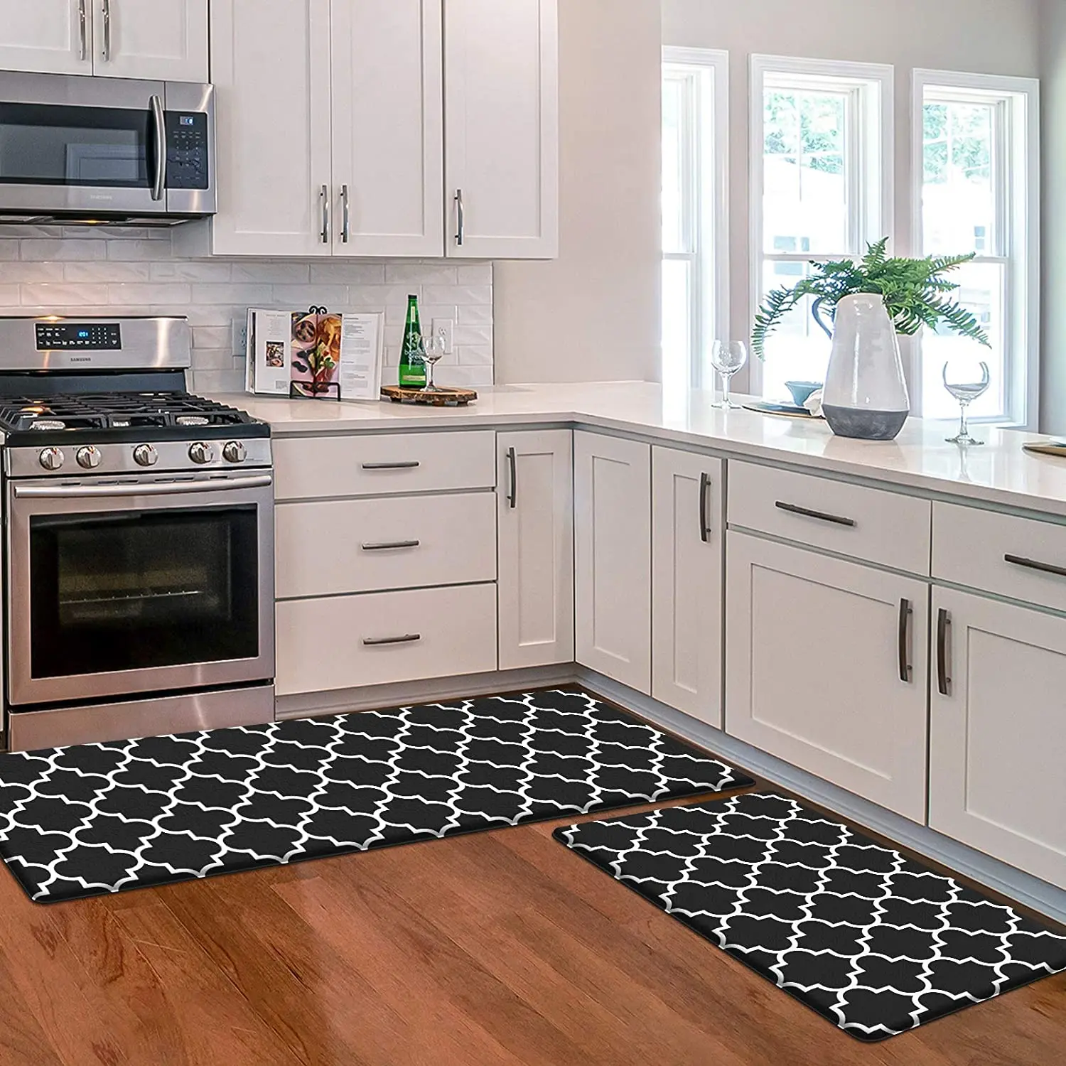 Kitchen Mat Cushioned Anti-Fatigue Floor Mat Waterproof Kitchen Mats Rugs PVC Ergonomic Standing Foam Mat for Kitchen Floor Home