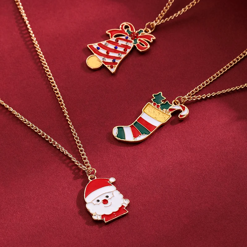 

Merry Christmas Creative Cute Snowman Necklace For Women Girls Beer Tree Pendant Clavicle Chain Necklace Festival Jewelry Gift