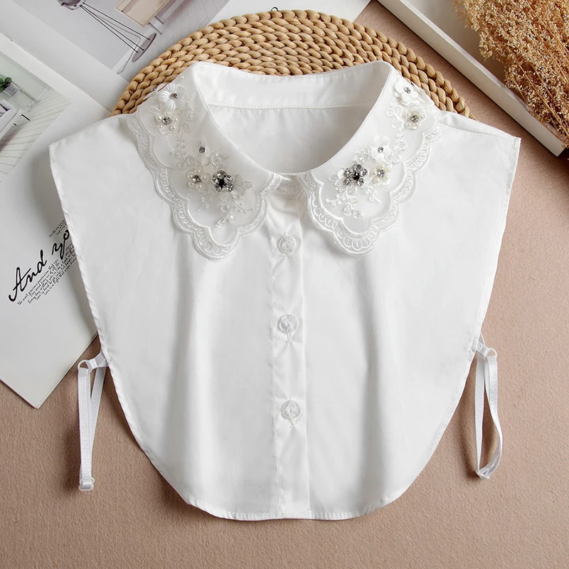 Съемный фальшивый воротник с бусинами Стразы половинная рубашка блузка сетчатая