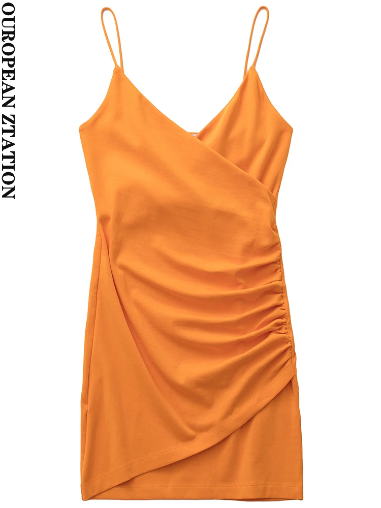 

PAILETE Women 2022 fashion french side gathered wrap mini dress vintage backless thin straps female dresses vestidos mujer