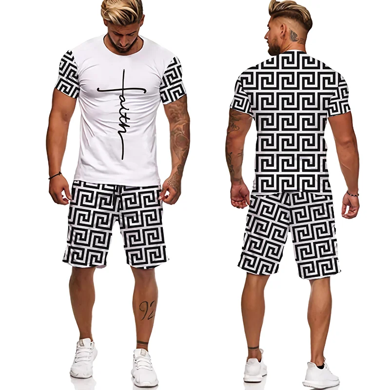 Breathable short tracksuit men T-shirt Suit Men Sets 2 Piece Outfits Sets Summer Beach Brand Luxury 3D Printing Men's clothing