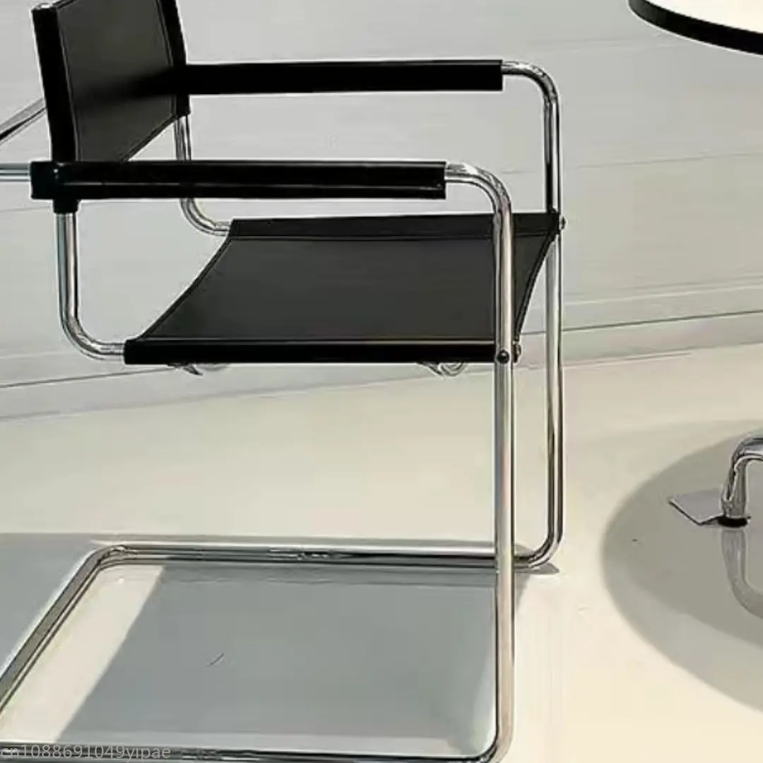 Кресло с подлокотником из нержавеющей стали кожаное обеденное кресло Bauhaus