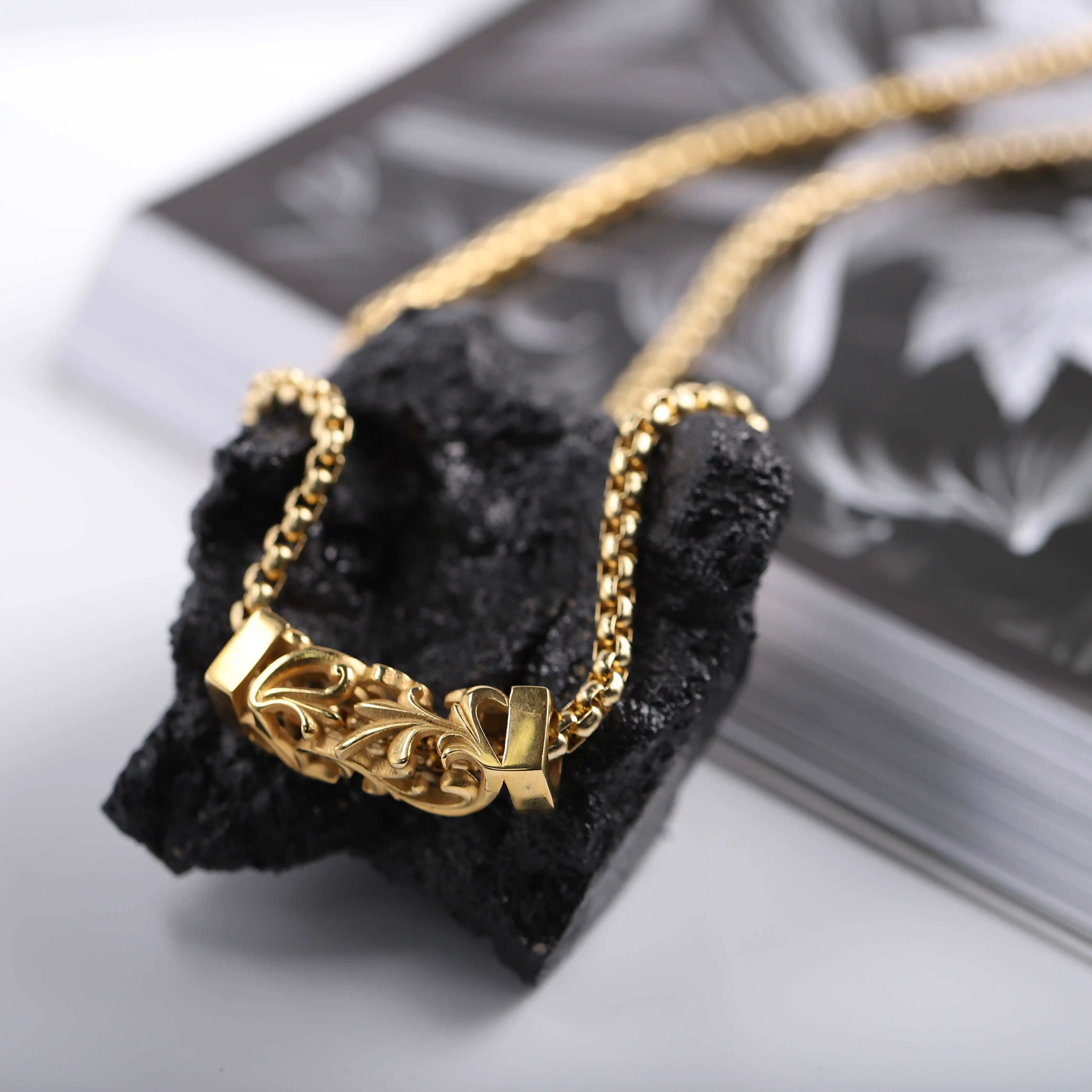 

European And American Fashion Pendant Charm Stainless Steel Plating Black Cross Pendant Punk Necklace