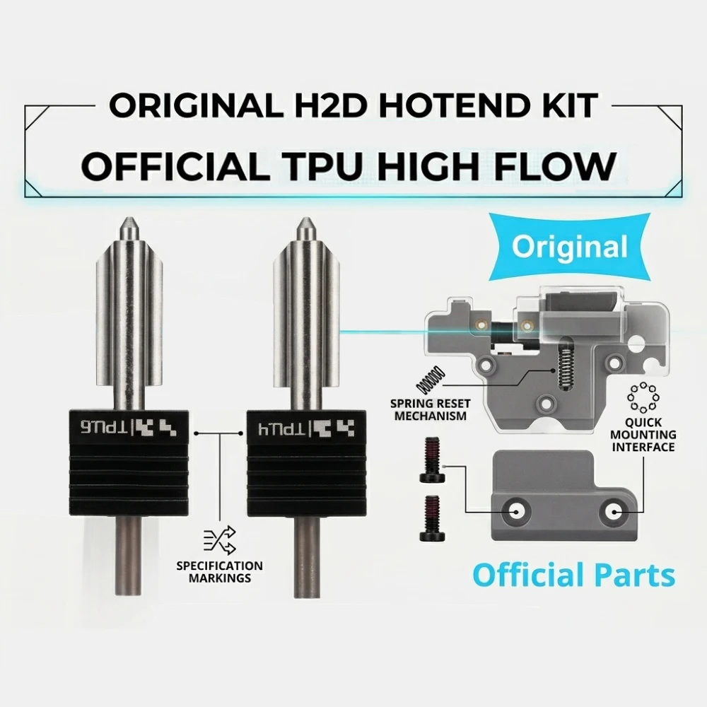 Фото Официальный комплект хотэнда H2D TPU High Flow для филамента Bambu Lab TPU 85A/90A/95A HF, обеспечивающий высокоскоростную и стабильную печать, оригинальные запчасти. №2