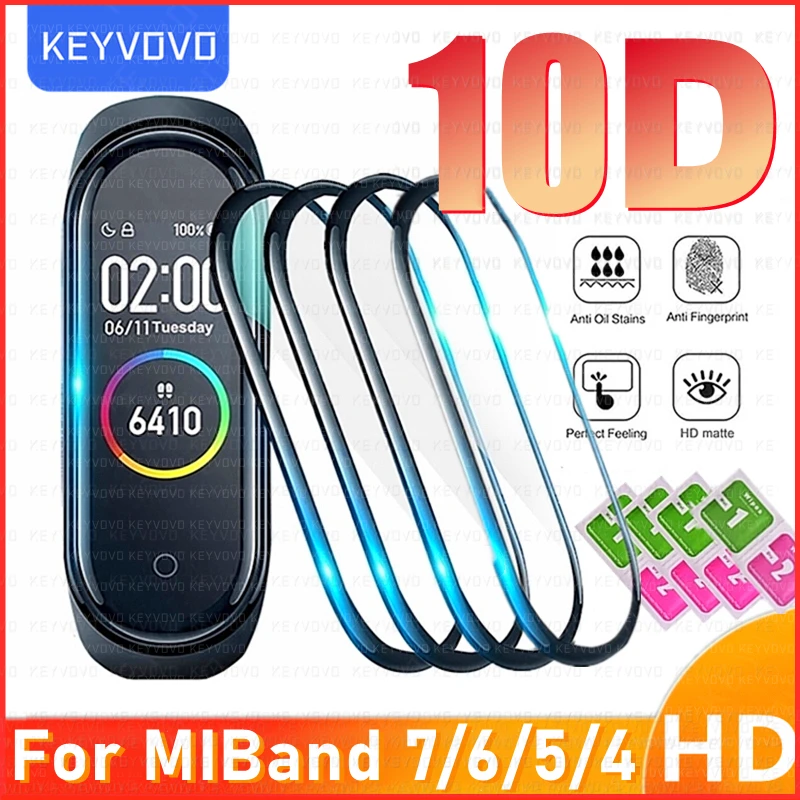 10D Film Glass for Xiaomi Mi band 6 5 7 4 Screen Protector Miband 6 5 Smart Watchband Full Protective Cover Case Strap Bracelet