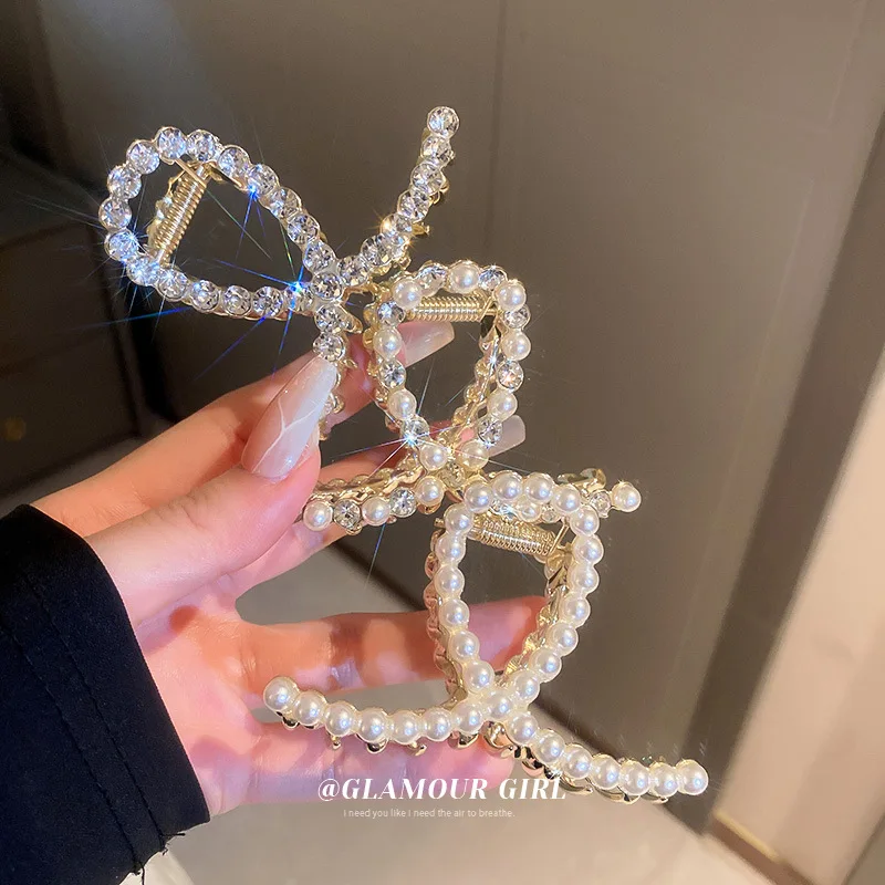 

Mesh Red Fashion Pearl Diamond Geometric Hairpin Grip Clip Back Scallops Shark Premium Versatile Hair Jeweler