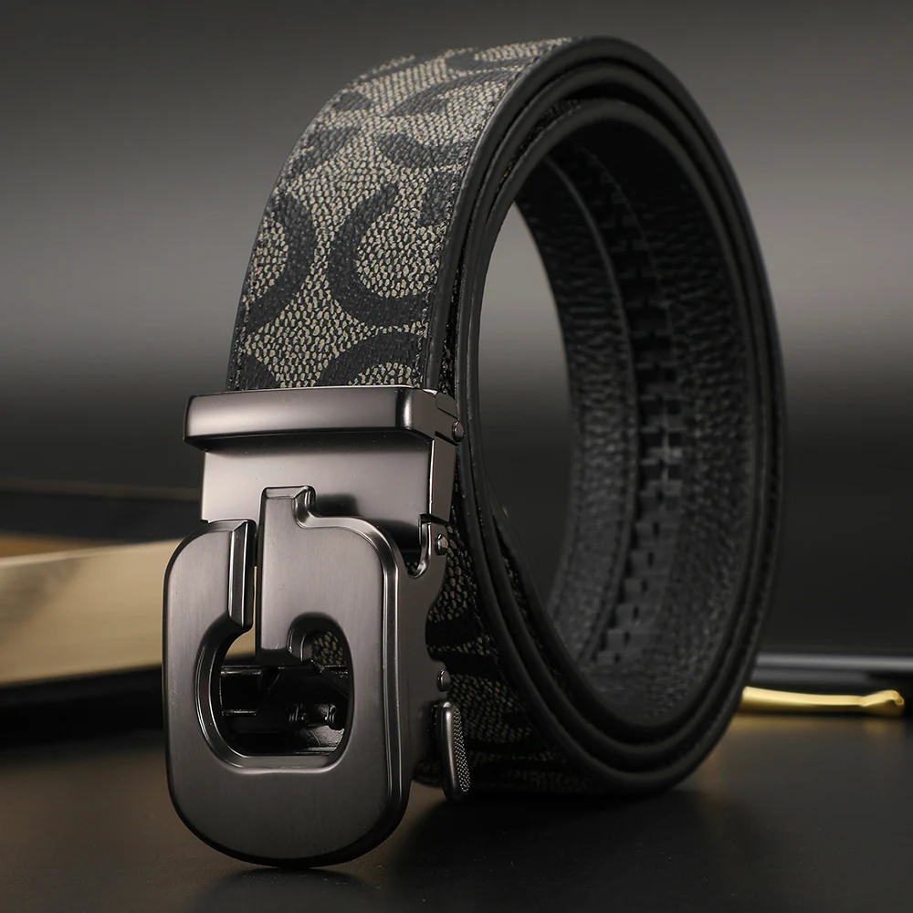 2023 New Famous Brand Luxury Work Business 34mm Belts Men Metal Automatic Buckle High Quality Leather Belt for Men Casual Strap