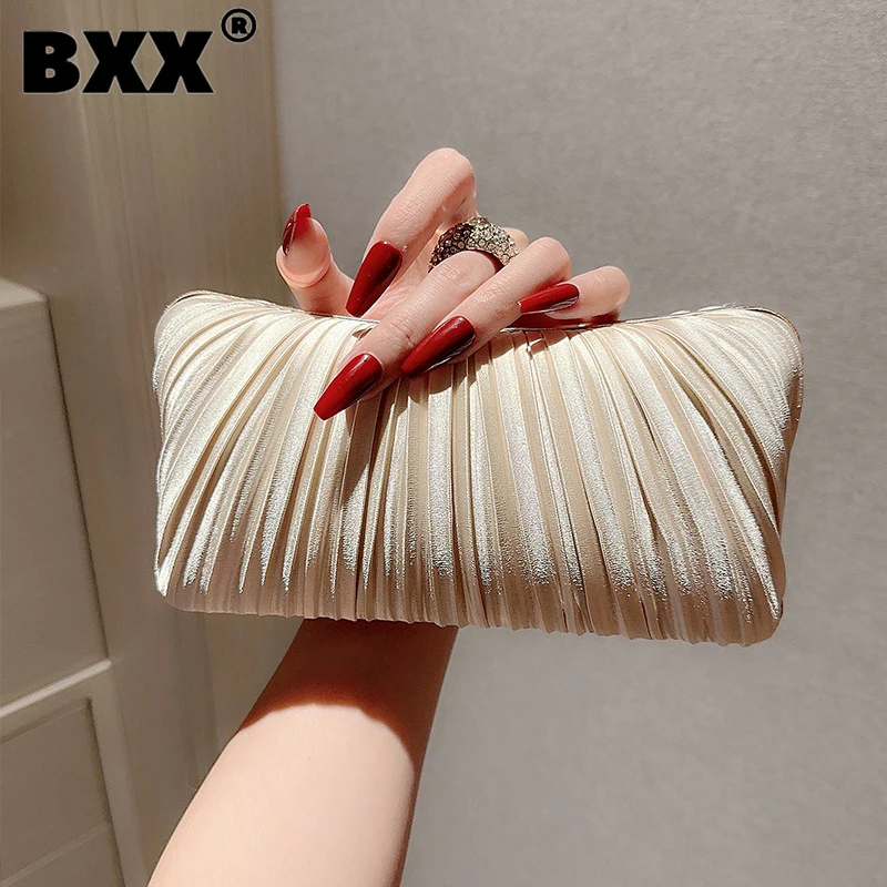 

[BXX] 2023 New Fashion Dinner Party Pleated Handbag For Women Shoulder Chain Crossbody Simple Bag Female Mobile Bags 8AB613