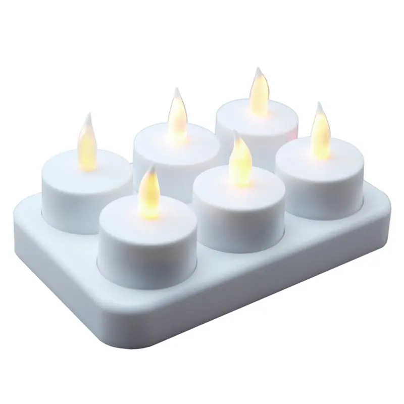 

Pack of 6 White Rechargeable Flameless LED Lighted Flickering Tea Light Candles for Home Wedding Table Decoration