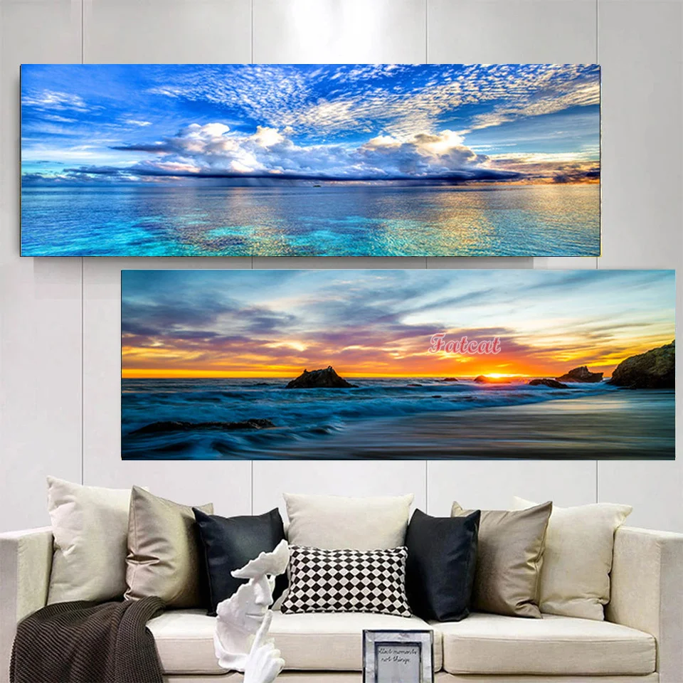 

Настенная картина с природным пейзажем, морской закат, полноразмерная квадратная и круглая Алмазная картина, вышивка крестиком, мозаика, цифровой пазл, домашний декор WE447