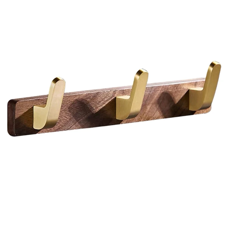 

Wooden Towel Hanger Installation Wall Hook Adhesive Decorative Clothes Holder for Bathroom Kitchen Bedroom Three Hooks
