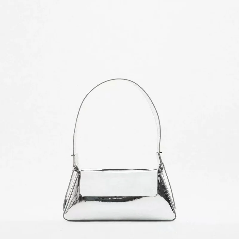 

Brand Design Silver Gold Patent Leather Shoulder Bag for Women Solid Colour Ladies Simple Underarm Bag Female Evening Clutches