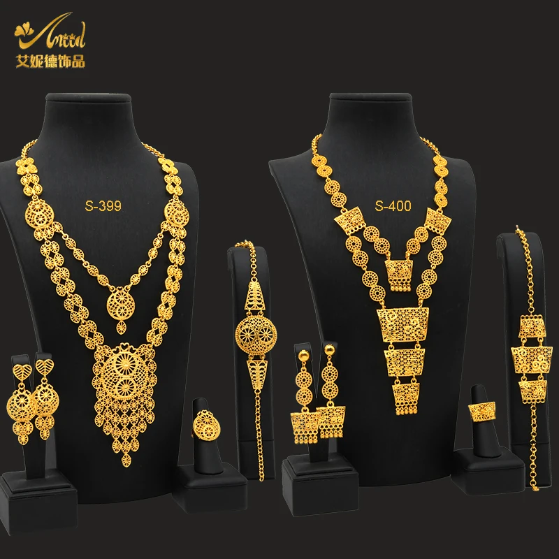 

ANIID Indian 24K Gold Plated Necklace Set Nigerian Party Bridal Wedding Ethiopian Luxury Dubai Jewelry Wholesale 2022 New Gifts